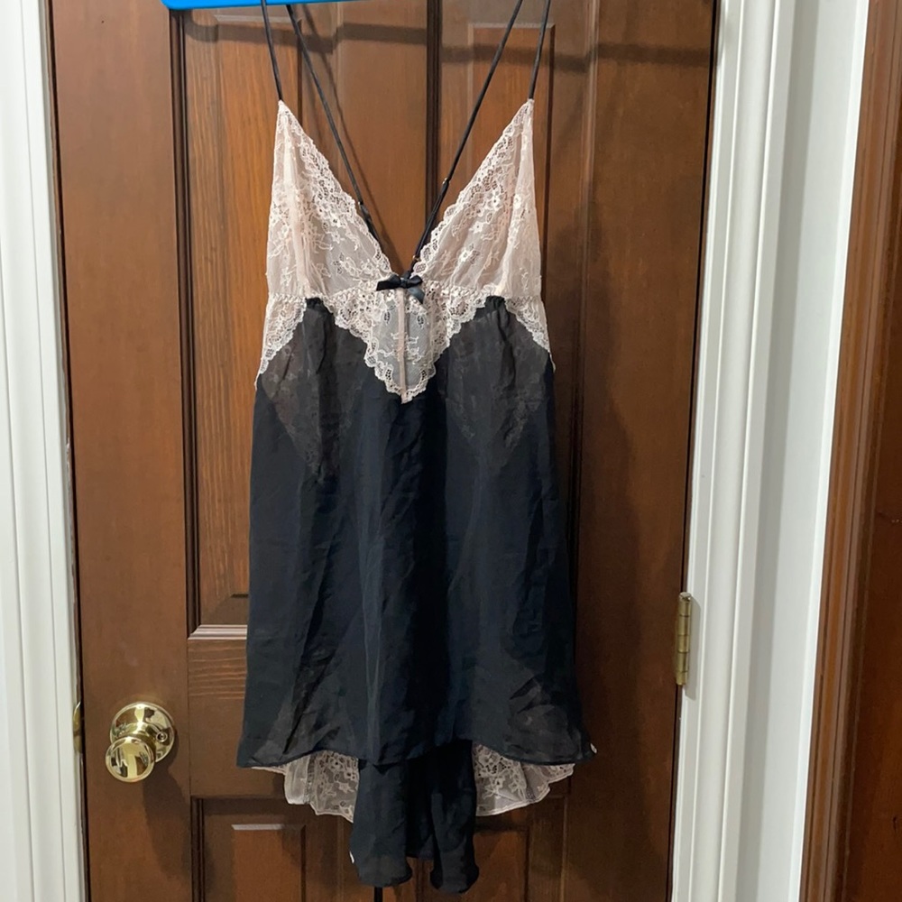 Victoria’s Secret Babydoll Black Pink Sheer Tie Lg